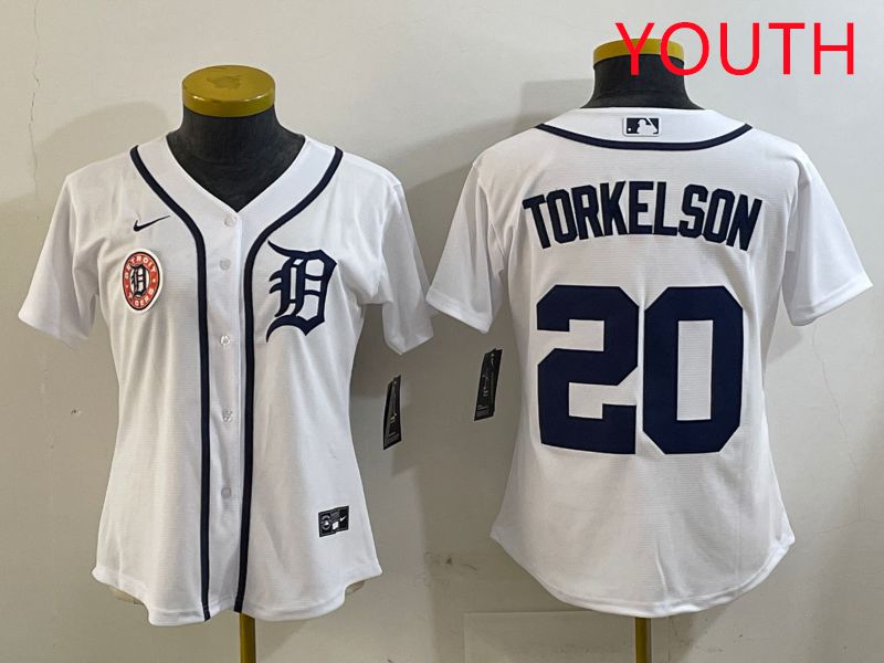 Youth Detroit Tigers #20 Torkelson White Game 2025 Nike MLB Jersey style 3